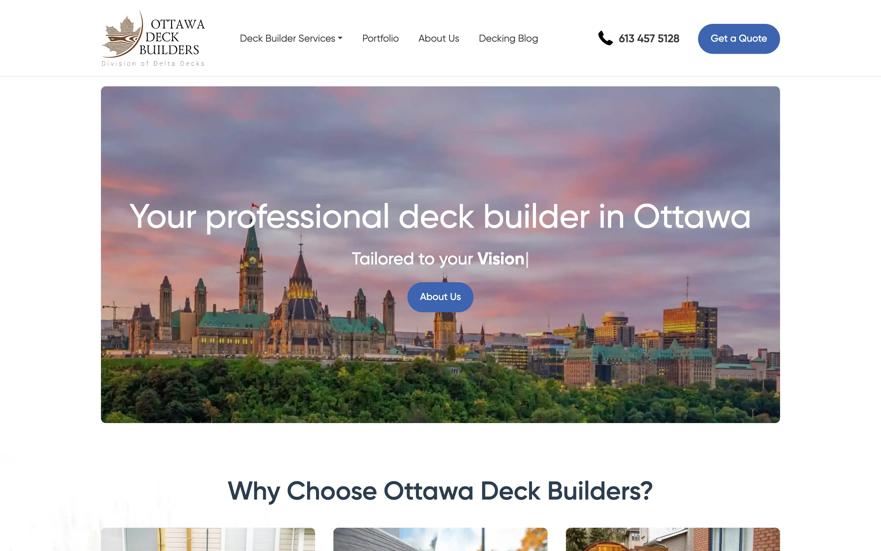 The Ottawa Deck Builders homepage before the rebuild
