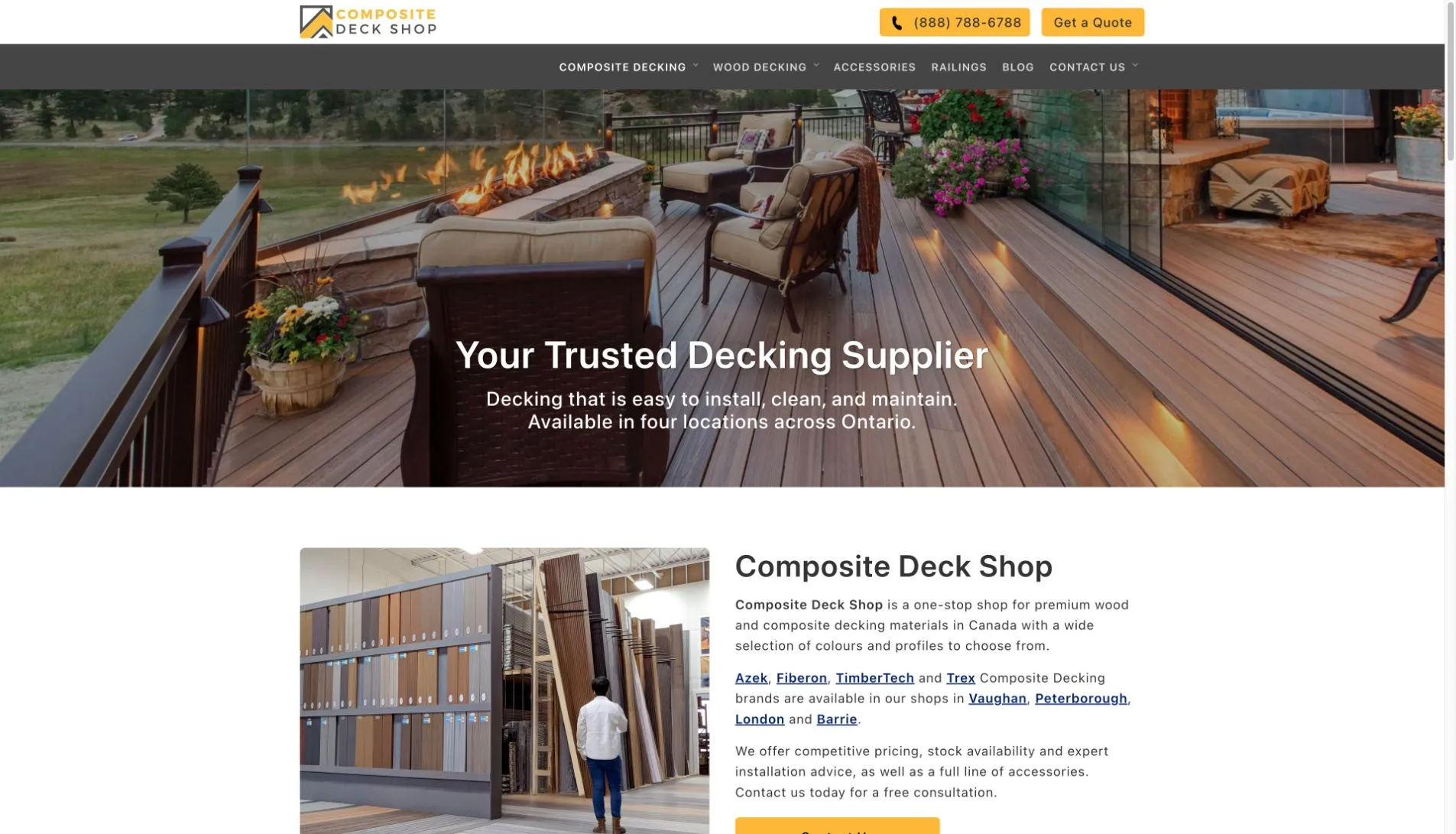 Old WordPress homepage of Composite Deck Shop
