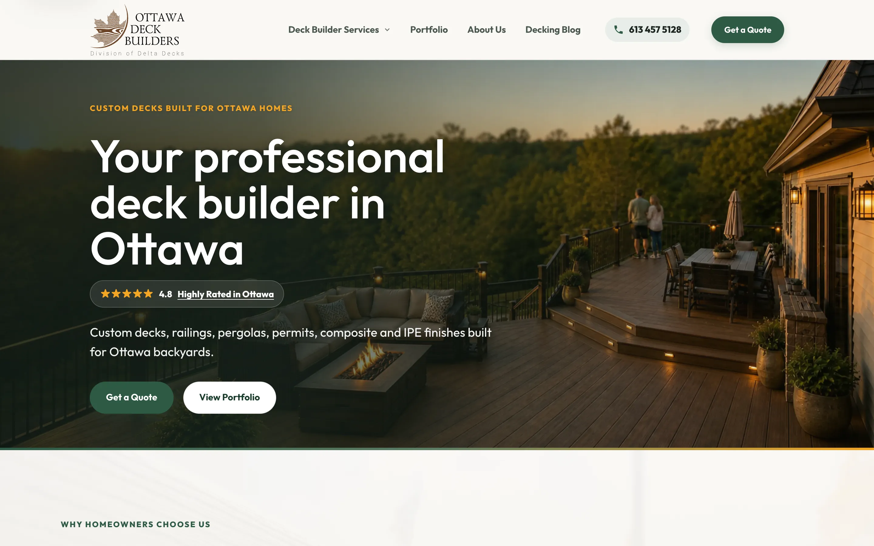 The Ottawa Deck Builders homepage after the rebuild