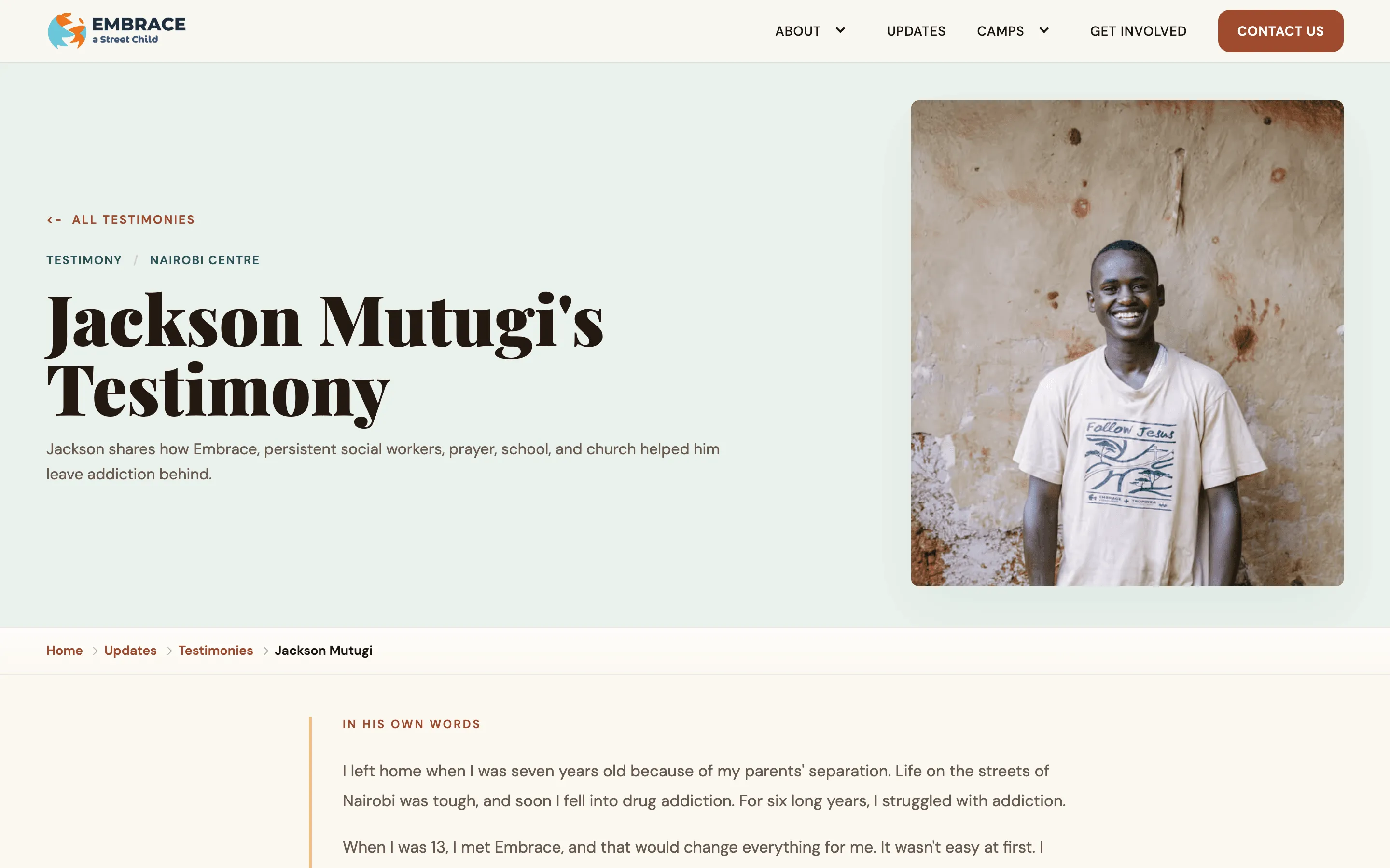 A testimony page telling one boy’s story in his own words